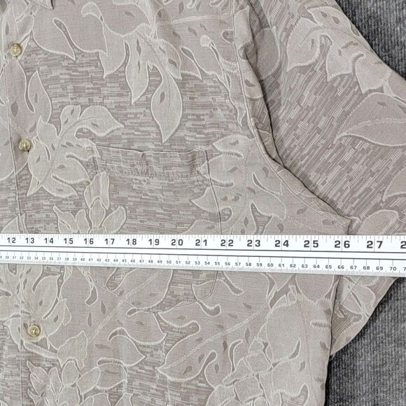 Ono & Company Liberty House Hawaiian Shirt Mens XXL Taupe Leaf Print Silk Blend - Picture 6 of 10